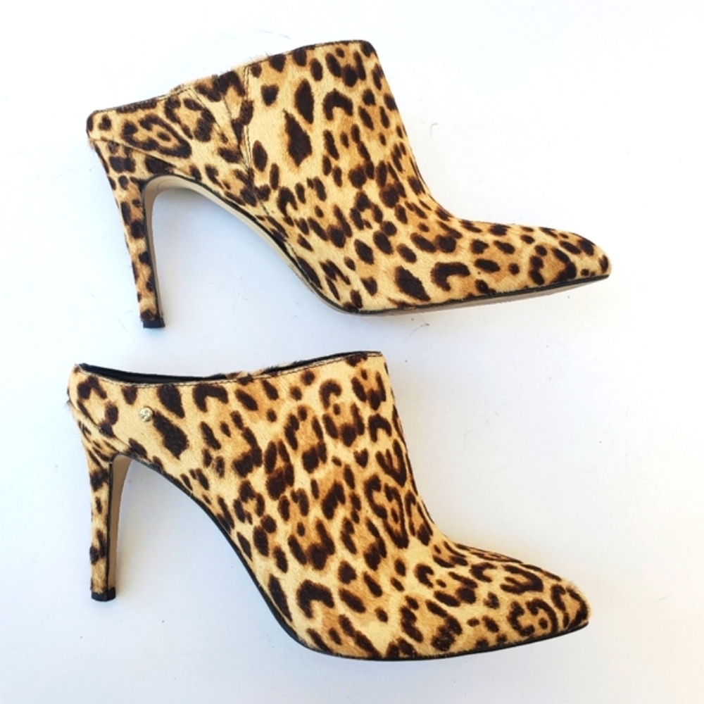 SAM Edelman "Oran" Calf Hair Leopard Mule Heel Bootie Size 6 Brahma, Sand